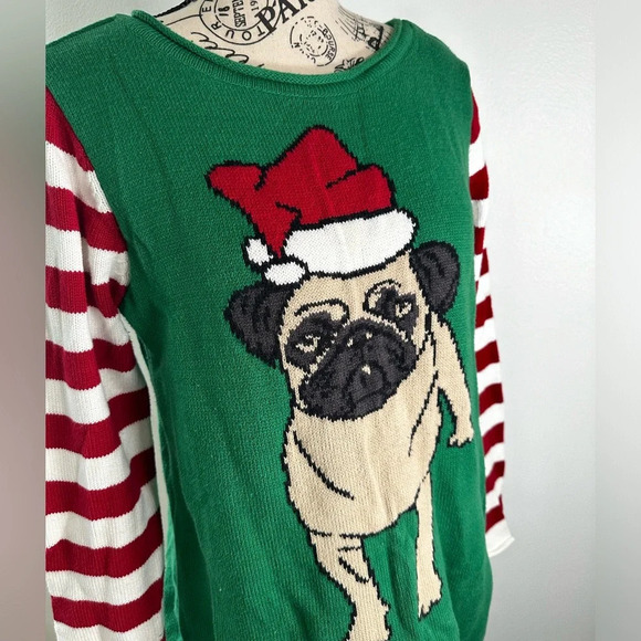 Ugly Christmas Sweater Pug Dog Women's Sweater Size Medium - Picture 3 of 4